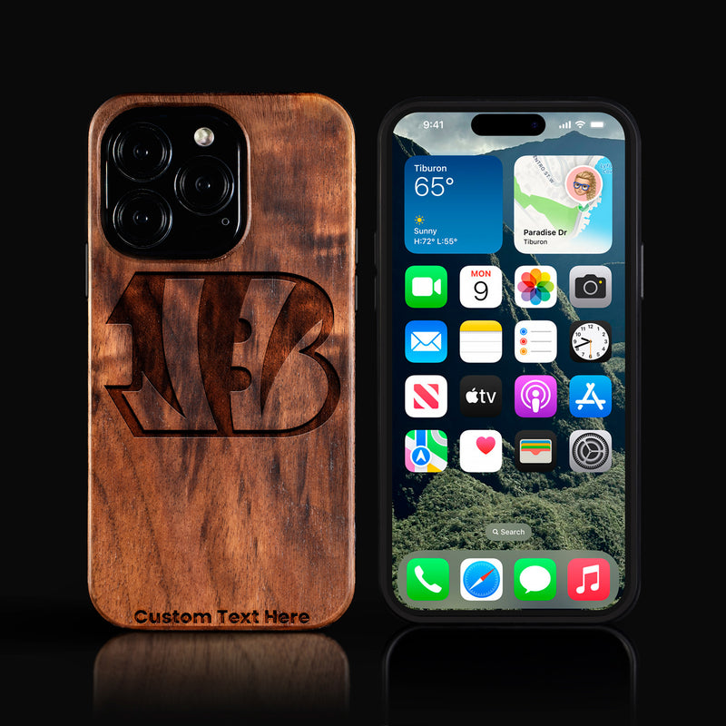 Custom Cincinnati Bengals iPhone 16/16 Pro/16 Pro Max/16 Plus Case - Carved Wood Bengals Cover