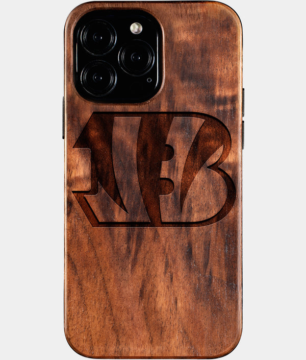 Custom Cincinnati Bengals iPhone 16/16 Pro/16 Pro Max/16 Plus Case - Wood Bengals Cover - Eco-friendly Cincinnati Bengals iPhone 16 Case - Carved Wood Custom Cincinnati Bengals Gift For Him - Monogrammed Personalized iPhone 16 Cover By Engraved In Nature