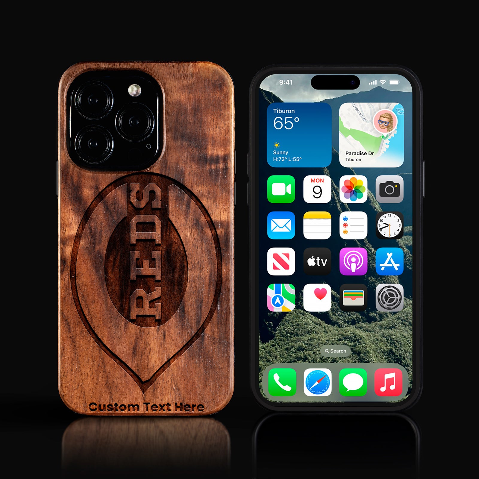 Custom Cincinnati Reds iPhone 16/16 Pro/16 Pro Max/16 Plus Case - Carved Wood Reds Cover