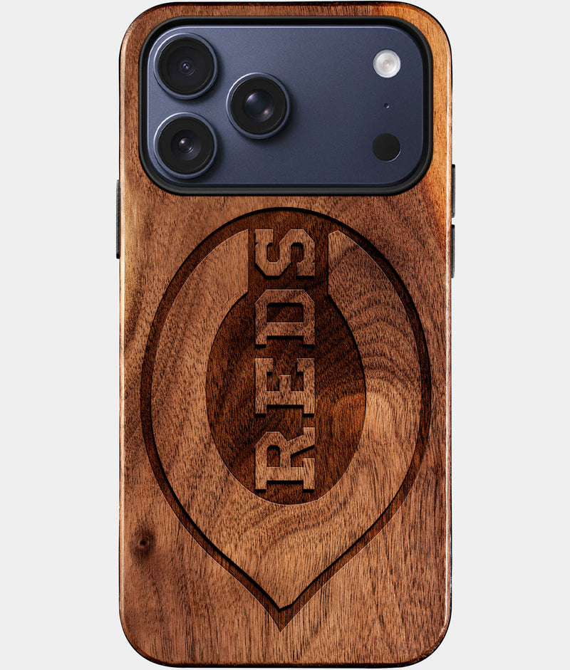 Eco-friendly Cincinnati Reds iPhone 17 Pro Case - Carved Wood Custom Cincinnati Reds Gift For Him - Monogrammed Personalized iPhone 17 Pro Cover By Engraved In Nature