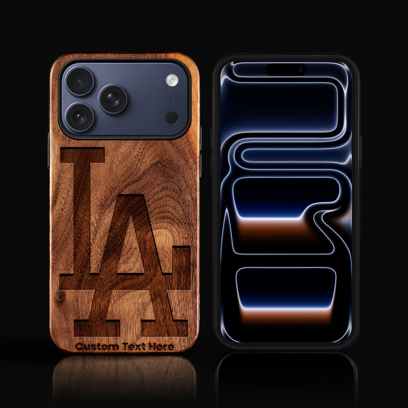 Custom Classic Los Angeles Dodgers iPhone 17/17 Pro/17 Pro Max/17 Air Case - Carved Wood Dodgers Cover