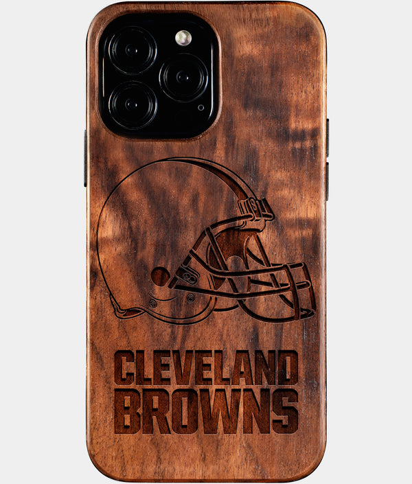 Custom Cleveland Browns iPhone 16/16 Pro/16 Pro Max/16 Plus Case - Wood Cleveland Browns Cover - Eco-friendly Cleveland Browns iPhone 16 Case - Carved Wood Custom Cleveland Browns Gift For Him - Monogrammed Personalized iPhone 16 Cover By Engraved In Nature