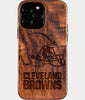 Custom Cleveland Browns iPhone 16/16 Pro/16 Pro Max/16 Plus Case - Wood Cleveland Browns Cover - Eco-friendly Cleveland Browns iPhone 16 Case - Carved Wood Custom Cleveland Browns Gift For Him - Monogrammed Personalized iPhone 16 Cover By Engraved In Nature
