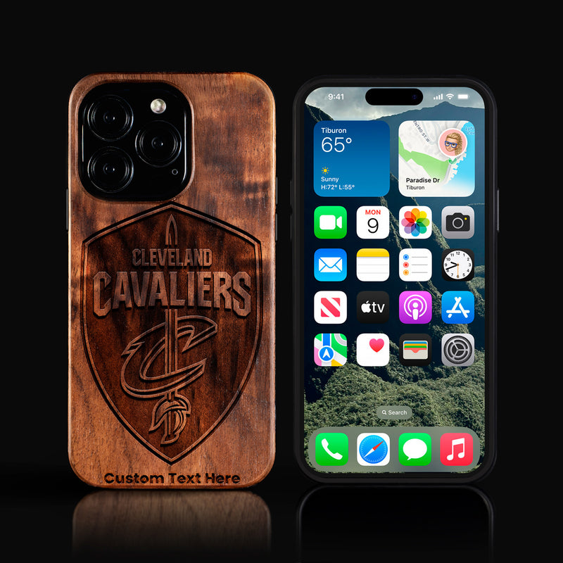 Custom Cleveland Cavaliers iPhone 16/16 Pro/16 Pro Max/16 Plus Case - Carved Wood Cavaliers Cover