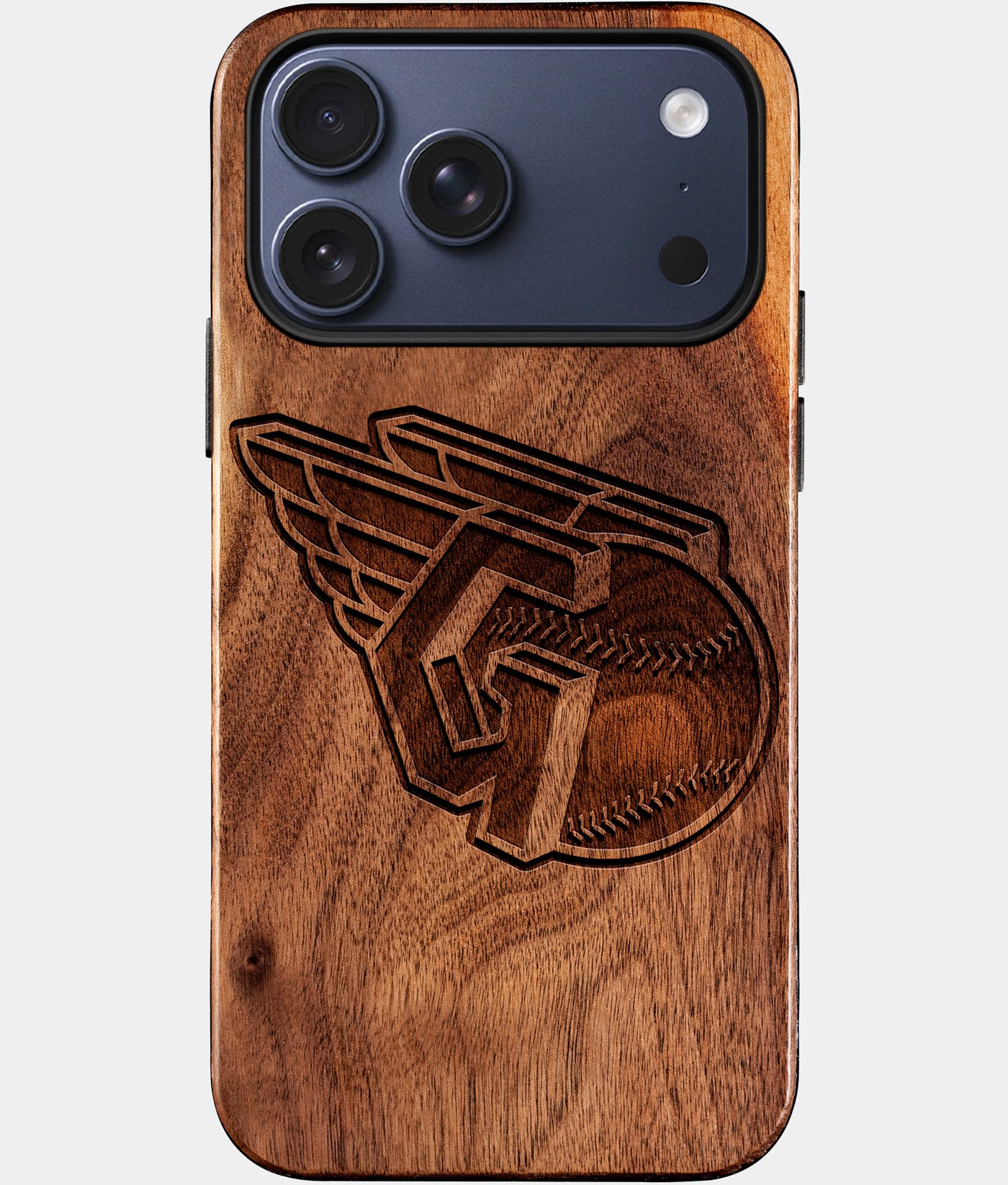 Eco-friendly Cleveland Guardians iPhone 17 Pro Max Case - Carved Wood Custom Cleveland Guardians Gift For Him - Monogrammed Personalized iPhone 17 Pro Max Cover By Engraved In Nature
