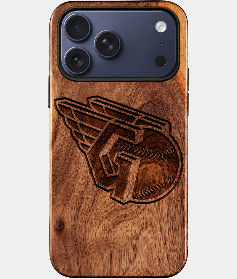 Eco-friendly Cleveland Guardians iPhone 17 Pro Max Case - Carved Wood Custom Cleveland Guardians Gift For Him - Monogrammed Personalized iPhone 17 Pro Max Cover By Engraved In Nature