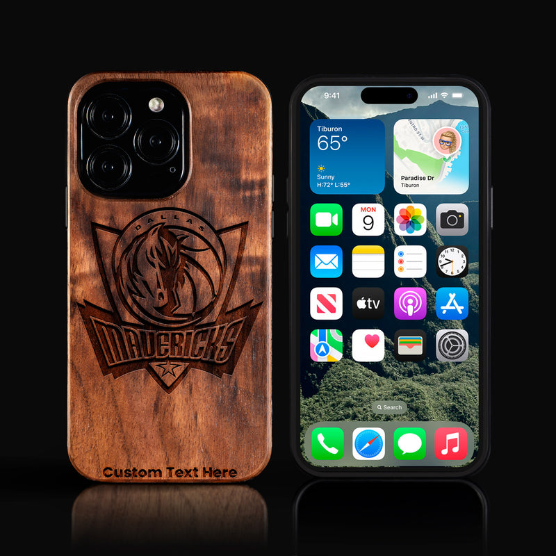 Custom Dallas Mavericks iPhone 16/16 Pro/16 Pro Max/16 Plus Case - Carved Wood Mavericks Cover