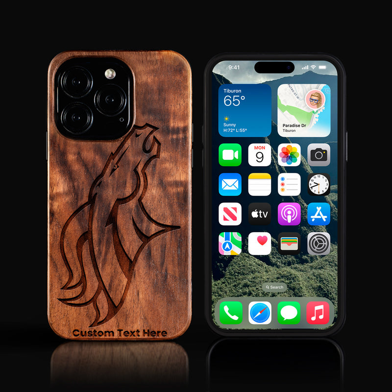 Custom Denver Broncos iPhone 16/16 Pro/16 Pro Max/16 Plus Case - Carved Wood Broncos Cover