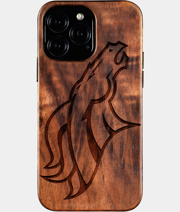 Custom Denver Broncos iPhone 16/16 Pro/16 Pro Max/16 Plus Case - Wood Broncos Cover - Eco-friendly Denver Broncos iPhone 16 Case - Carved Wood Custom Denver Broncos Gift For Him - Monogrammed Personalized iPhone 16 Cover By Engraved In Nature