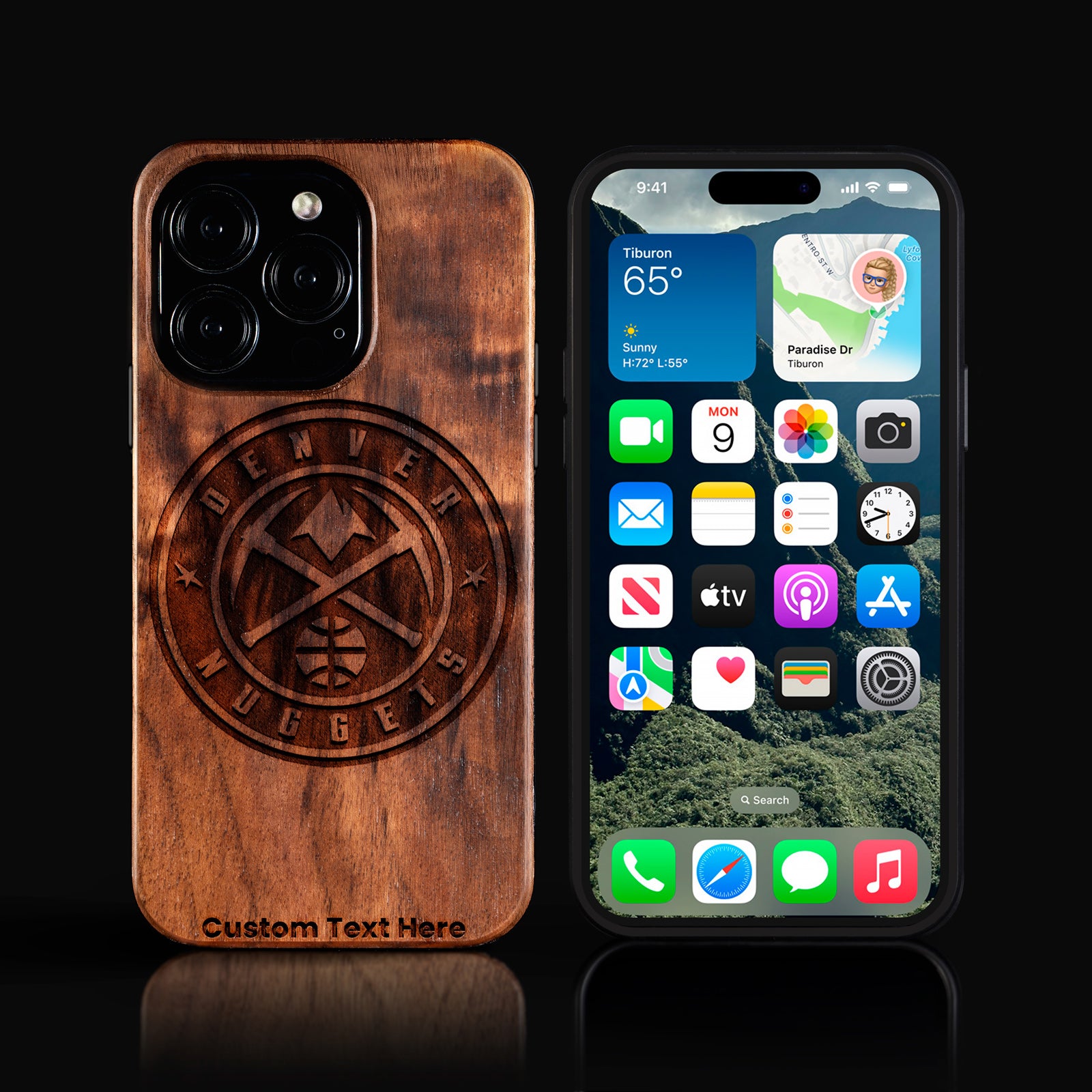 Custom Denver Nuggets iPhone 16/16 Pro/16 Pro Max/16 Plus Case - Carved Wood Nuggets Cover