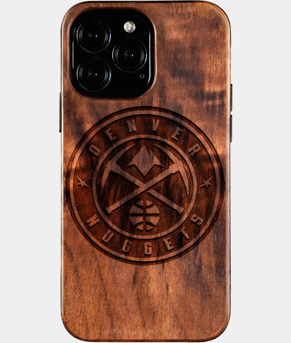 Custom Denver Nuggets iPhone 16/16 Pro/16 Pro Max/16 Plus Case - Wood Nuggets Cover - Eco-friendly Denver Nuggets iPhone 16 Case - Carved Wood Custom Denver Nuggets Gift For Him - Monogrammed Personalized iPhone 16 Cover By Engraved In Nature