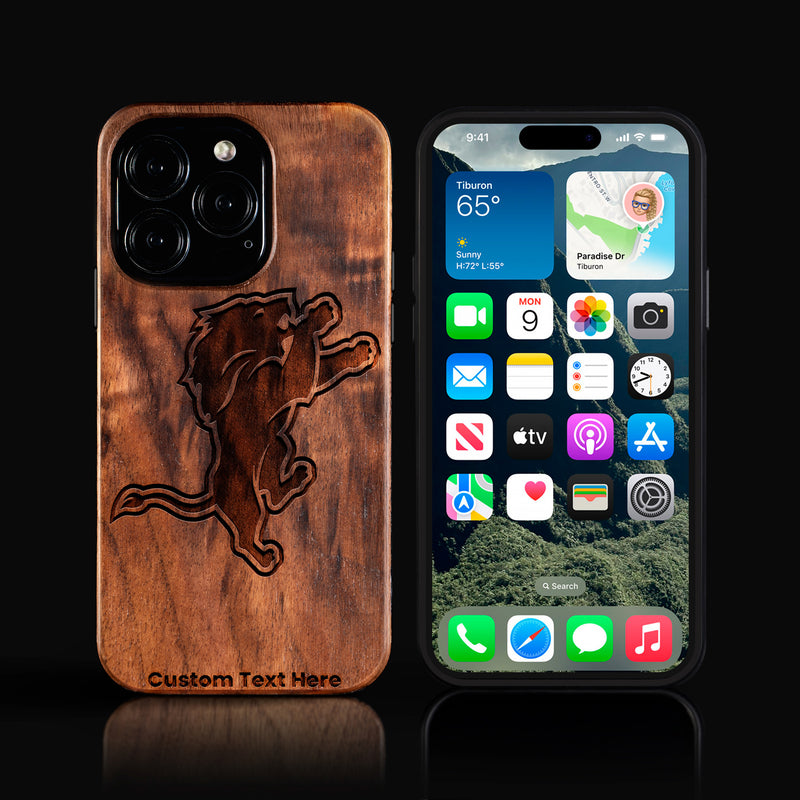 Custom Detroit Lions iPhone 16/16 Pro/16 Pro Max/16 Plus Case - Carved Wood Detroit Lions Cover