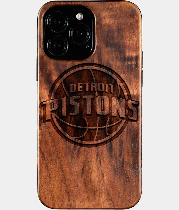 Custom Detroit Pistons iPhone 16/16 Pro/16 Pro Max/16 Plus Case - Wood Pistons Cover - Eco-friendly Detroit Pistons iPhone 16 Case - Carved Wood Custom Detroit Pistons Gift For Him - Monogrammed Personalized iPhone 16 Cover By Engraved In Nature