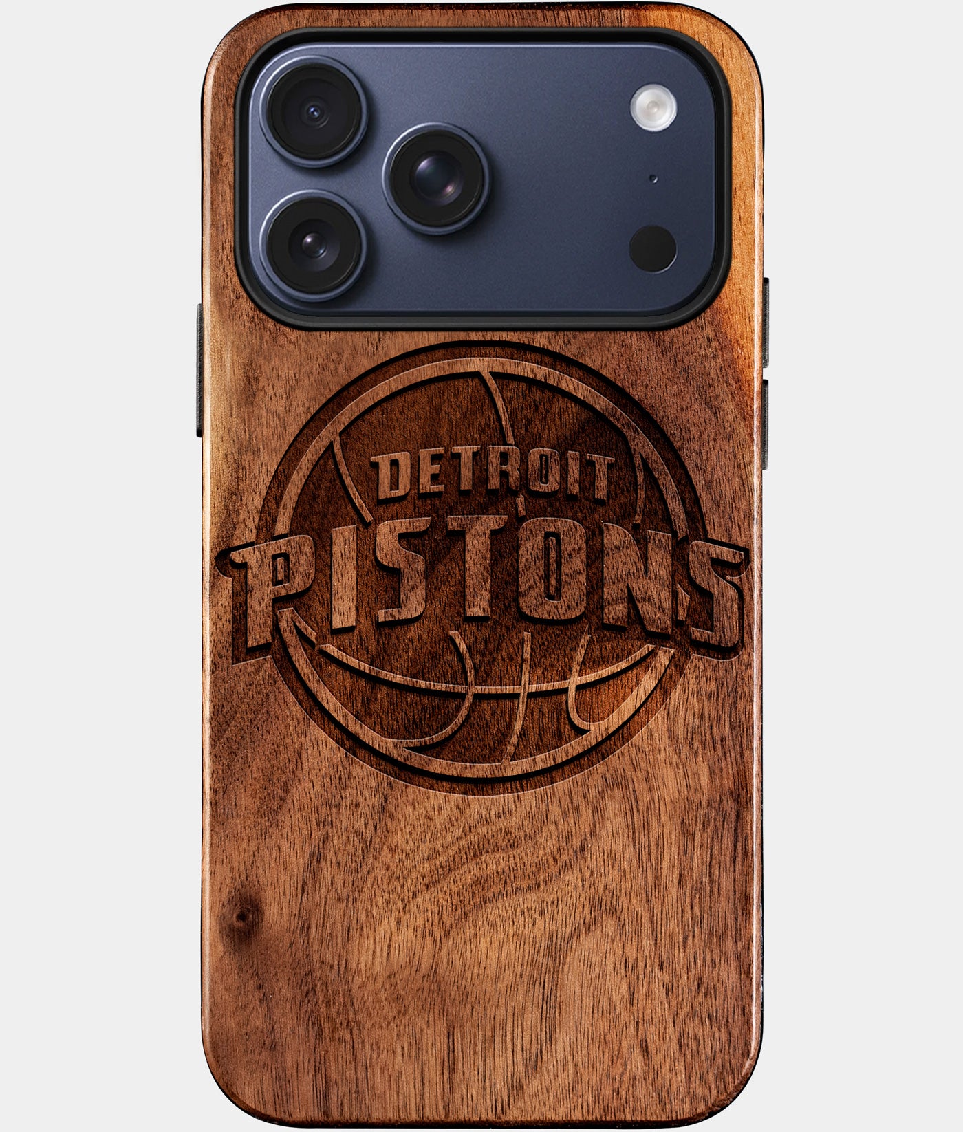 Eco-friendly Detroit Pistons iPhone 17 Pro Max Case - Carved Wood Custom Detroit Pistons Gift For Him - Monogrammed Personalized iPhone 17 Pro Max Cover By Engraved In Nature