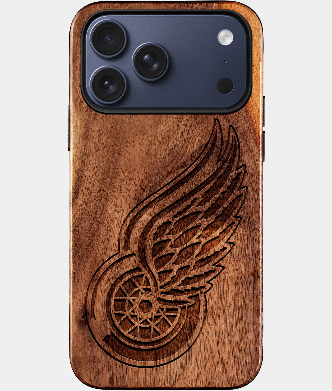 Eco-friendly Detroit Red Wings iPhone 17 Pro Max Case - Carved Wood Custom Detroit Red Wings Gift For Him - Monogrammed Personalized iPhone 17 Pro Max Cover By Engraved In Nature