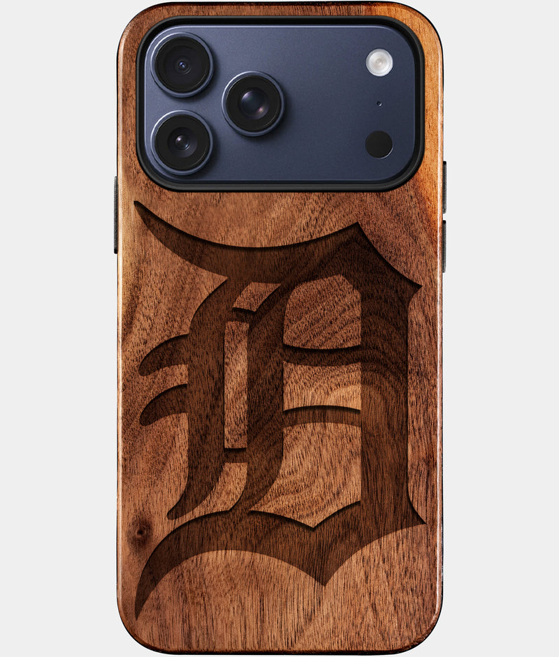 Eco-friendly Detroit Tigers iPhone 17 Pro Max Case - Carved Wood Custom Detroit Tigers Gift For Him - Monogrammed Personalized iPhone 17 Pro Max Cover By Engraved In Nature