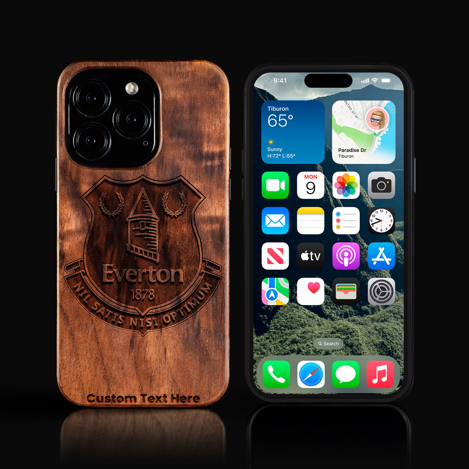 Custom Everton F.C. iPhone 16/16 Pro/16 Pro Max/16 Plus Case - Carved Wood Everton FC Cover