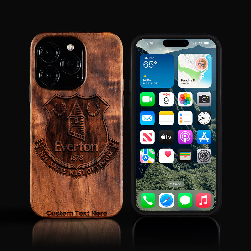 Custom Everton F.C. iPhone 16/16 Pro/16 Pro Max/16 Plus Case - Carved Wood Everton FC Cover