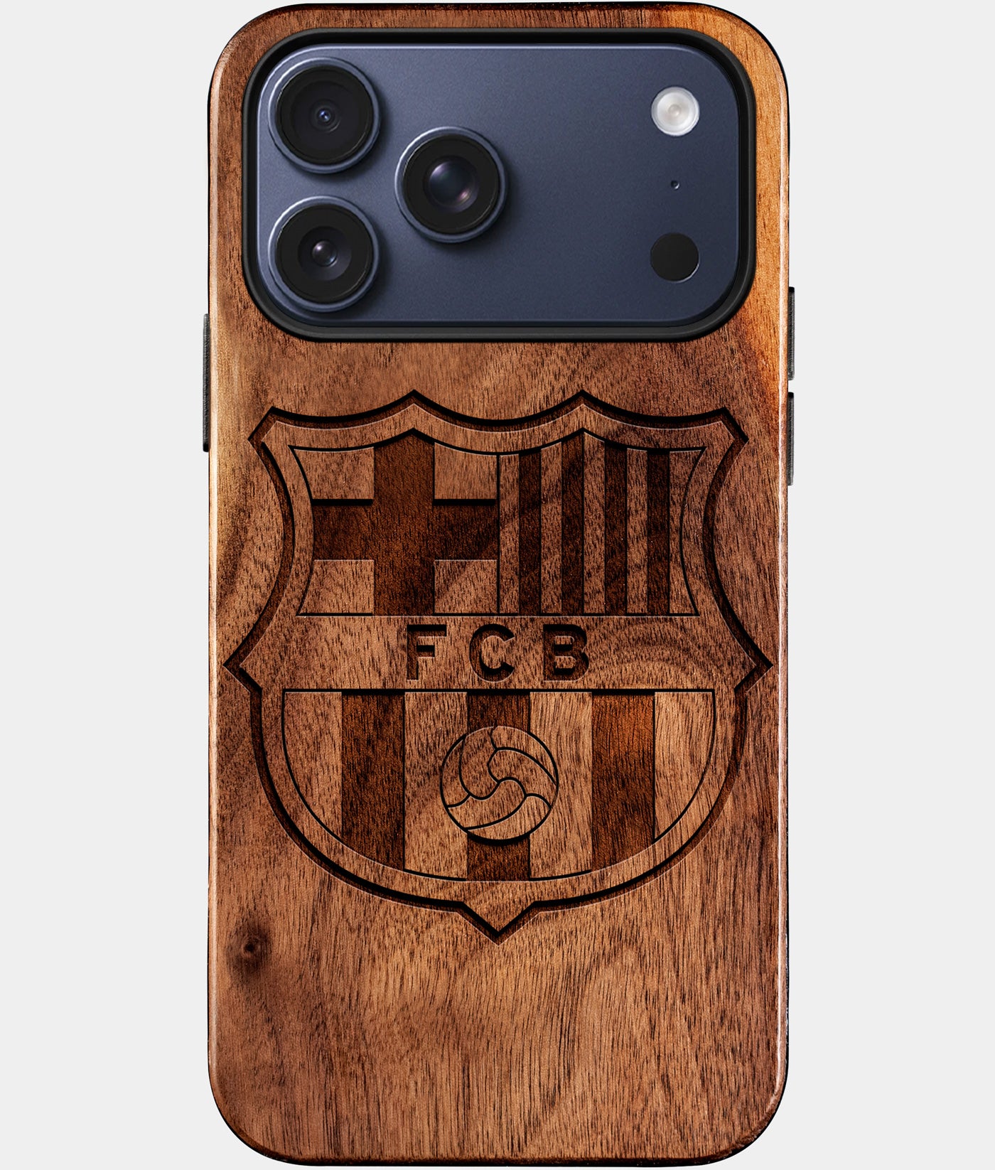 Eco-friendly FC Barcelona iPhone 17 Pro Max Case - Carved Wood Custom FC Barcelona Gift For Him - Monogrammed Personalized iPhone 17 Pro Max Cover By Engraved In Nature