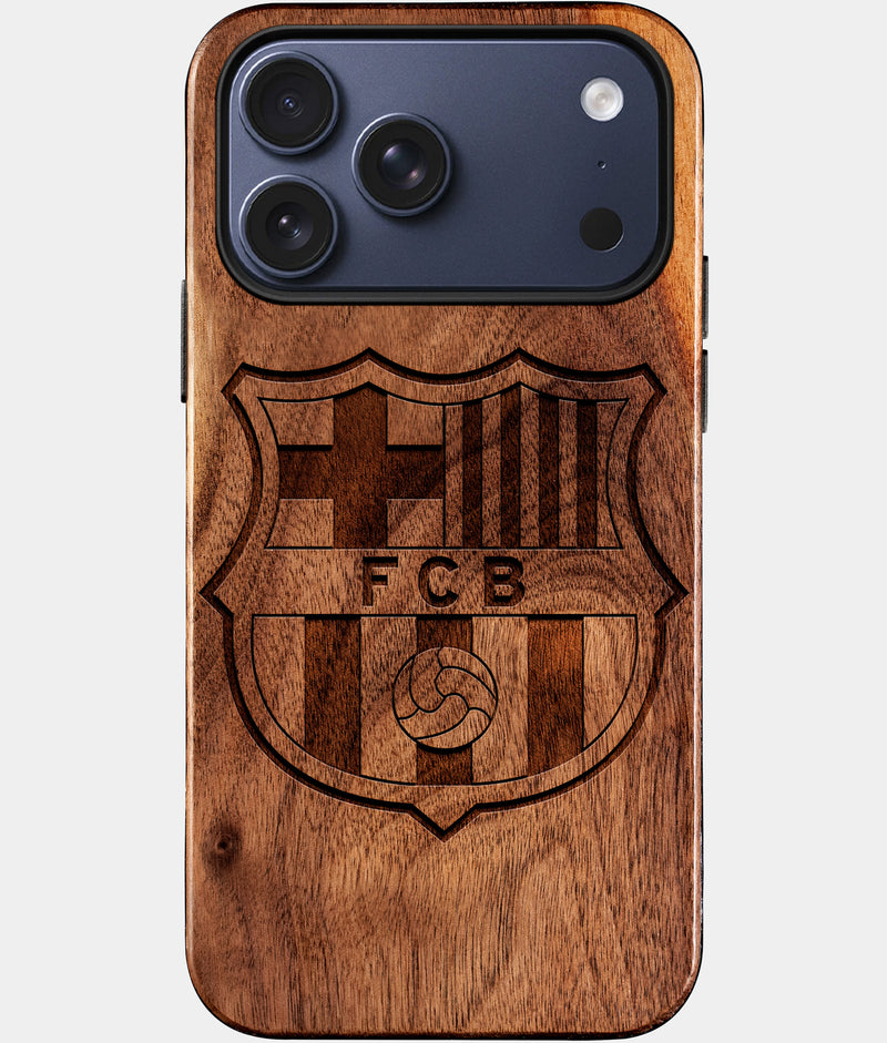 Eco-friendly FC Barcelona iPhone 17 Pro Max Case - Carved Wood Custom FC Barcelona Gift For Him - Monogrammed Personalized iPhone 17 Pro Max Cover By Engraved In Nature