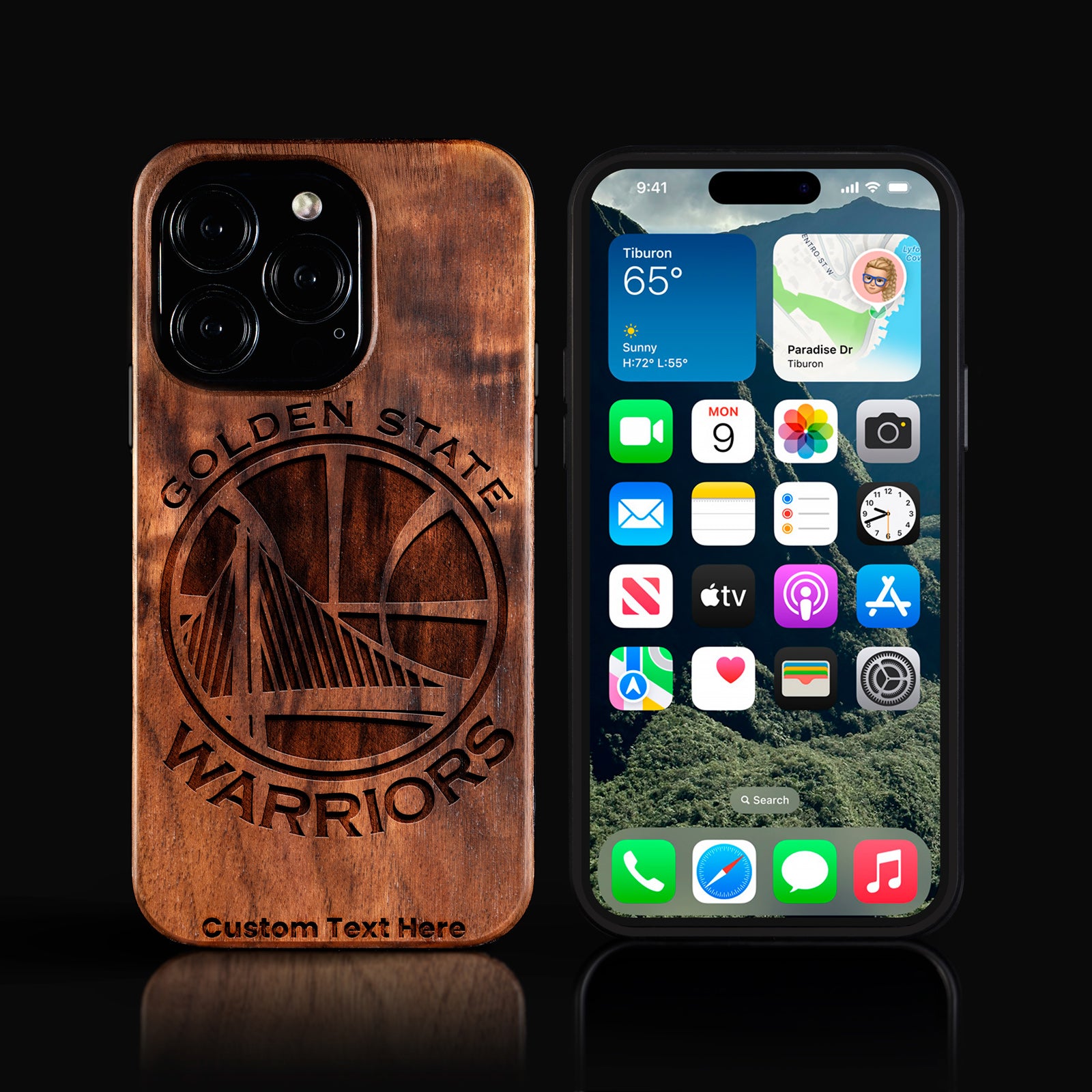 Custom Golden State Warriors iPhone 16/16 Pro/16 Pro Max/16 Plus Case - Carved Wood Warriors Cover