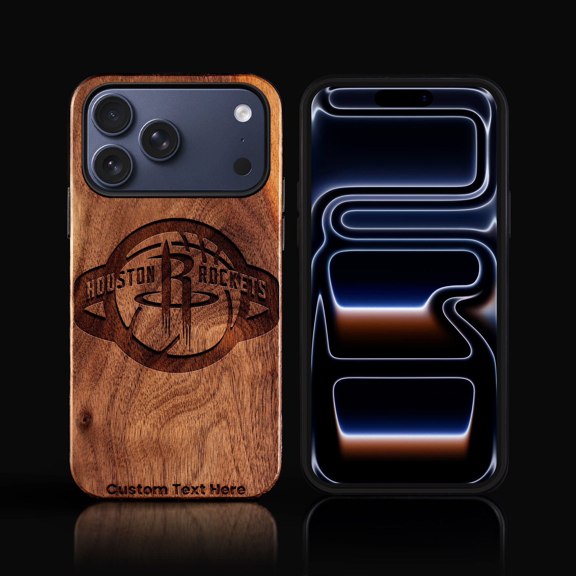 Custom Houston Rockets iPhone 17/17 Pro/17 Pro Max/17 Air Case - Carved Wood Rockets Cover
