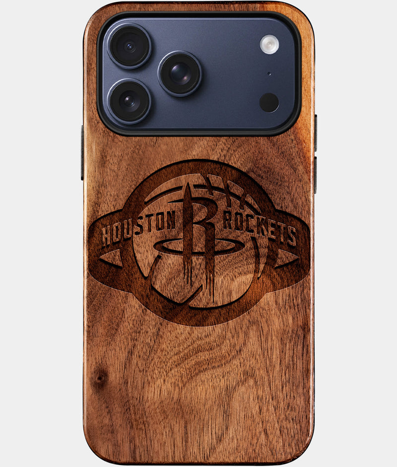Eco-friendly Houston Rockets iPhone 17 Pro Max Case - Carved Wood Custom Houston Rockets Gift For Him - Monogrammed Personalized iPhone 17 Pro Max Cover By Engraved In Nature