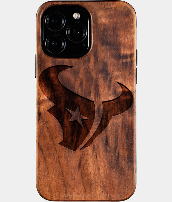 Custom Houston Texans iPhone 16/16 Pro/16 Pro Max/16 Plus Case - Wood Texans Cover - Eco-friendly Houston Texans iPhone 16 Case - Carved Wood Custom Houston Texans Gift For Him - Monogrammed Personalized iPhone 16 Cover By Engraved In Nature