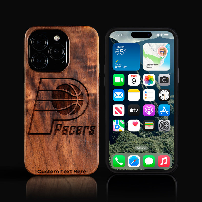Custom Indiana Pacers iPhone 16/16 Pro/16 Pro Max/16 Plus Case - Carved Wood Pacers Cover
