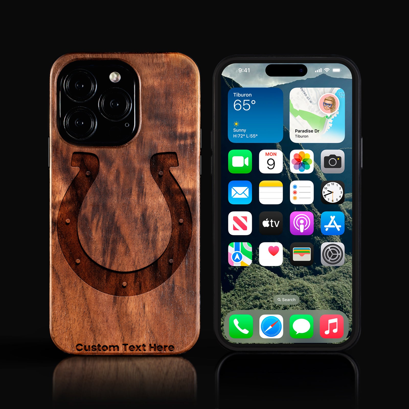 Custom Indianapolis Colts iPhone 16/16 Pro/16 Pro Max/16 Plus Case - Carved Wood Colts Cover