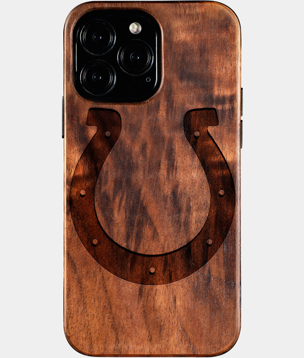 Custom Indianapolis Colts iPhone 16/16 Pro/16 Pro Max/16 Plus Case - Wood Colts Cover - Eco-friendly Indianapolis Colts iPhone 16 Case - Carved Wood Custom Indianapolis Colts Gift For Him - Monogrammed Personalized iPhone 16 Cover By Engraved In Nature
