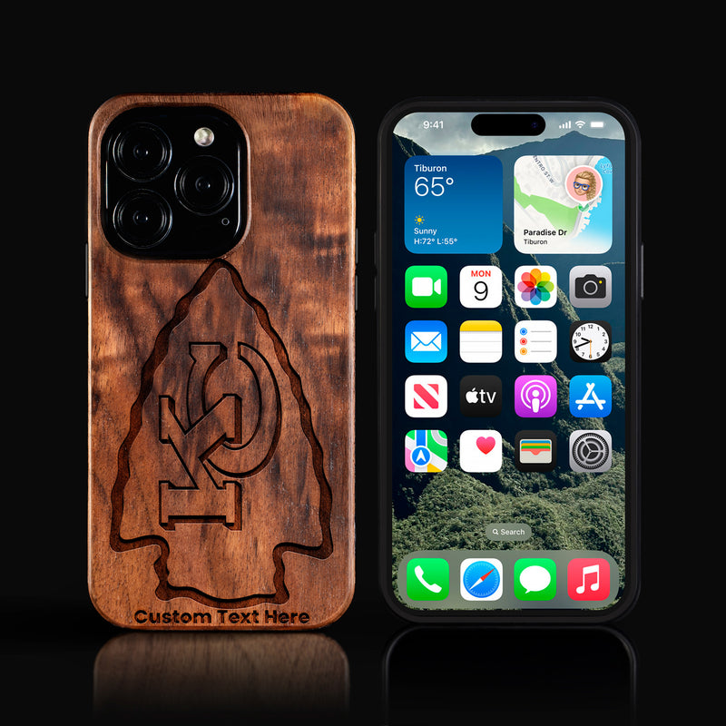 Custom Kansas City Chiefs iPhone 16/16 Pro/16 Pro Max/16 Plus Case - Carved Wood KC Chiefs Cover