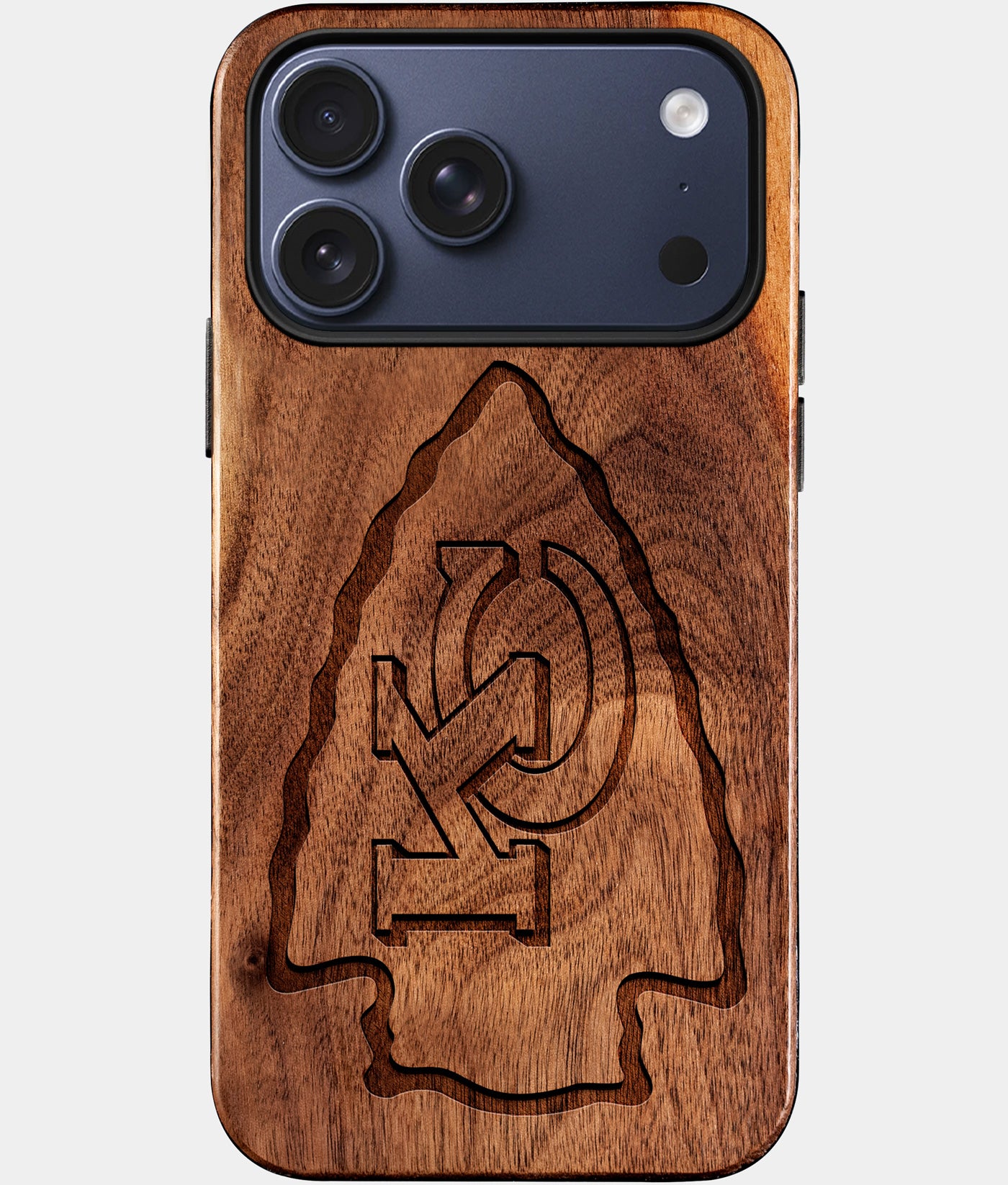 Eco-friendly Kansas City Chiefs iPhone 17 Pro Max Case - Carved Wood Custom Kansas City Chiefs Gift For Him - Monogrammed Personalized iPhone 17 Pro Max Cover By Engraved In Nature