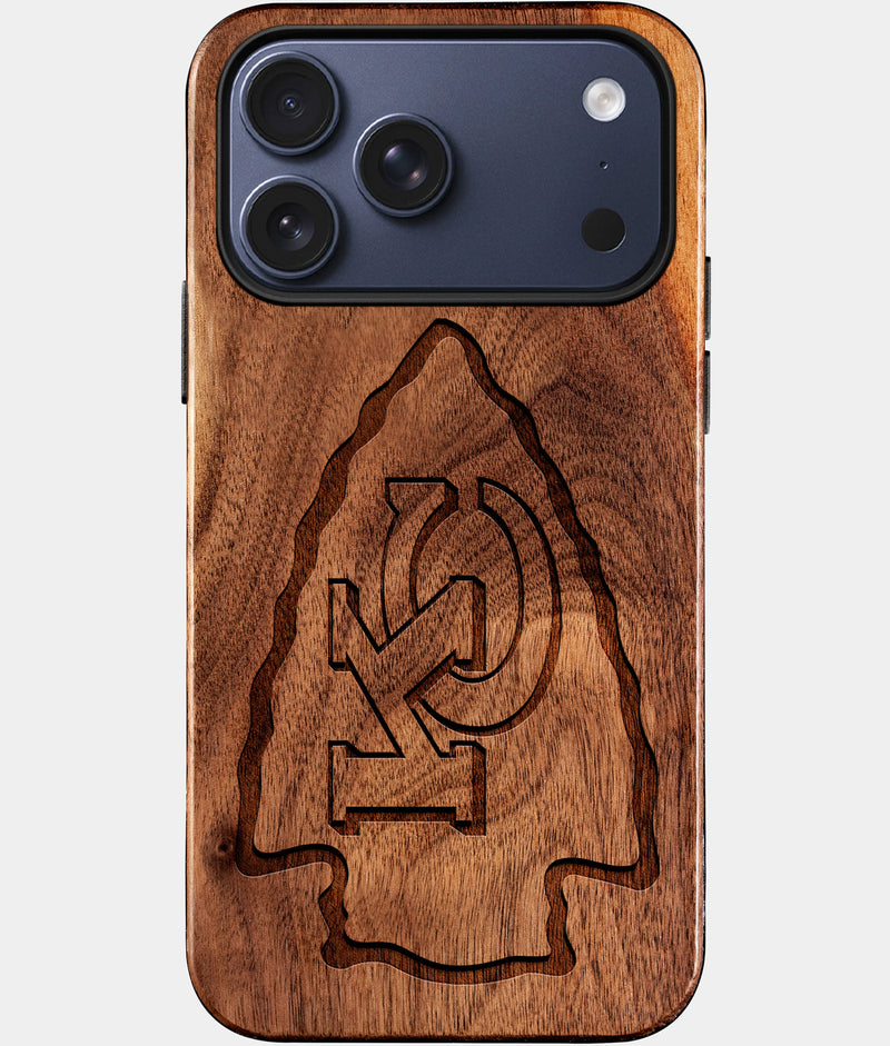 Eco-friendly Kansas City Chiefs iPhone 17 Pro Max Case - Carved Wood Custom Kansas City Chiefs Gift For Him - Monogrammed Personalized iPhone 17 Pro Max Cover By Engraved In Nature