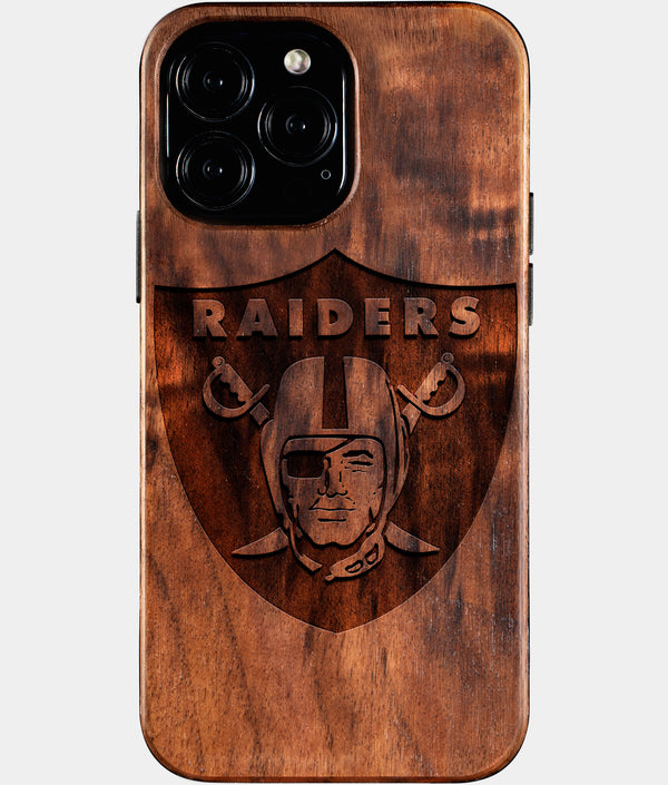 Custom Las Vegas Raiders iPhone 16/16 Pro/16 Pro Max/16 Plus Case - Wood Las Vegas Raiders Cover - Eco-friendly Las Vegas Raiders iPhone 16 Case - Carved Wood Custom Las Vegas Raiders Gift For Him - Monogrammed Personalized iPhone 16 Cover By Engraved In Nature