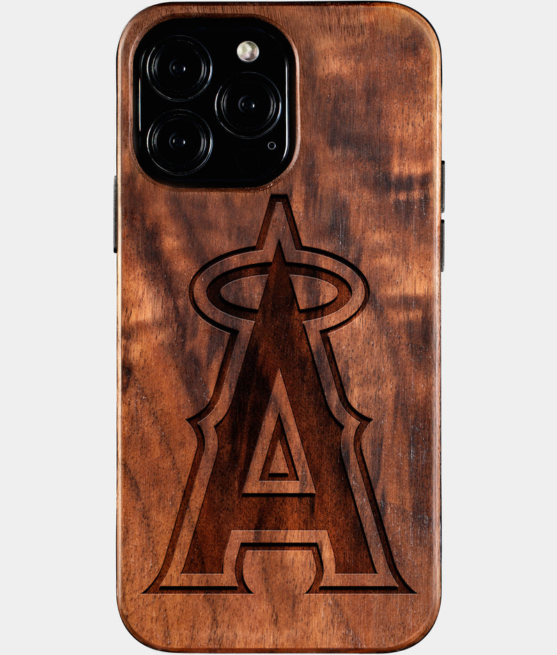 Custom Los Angeles Angels iPhone 16/16 Pro/16 Pro Max/16 Plus Case - Wood Angels Cover - Eco-friendly Los Angeles Angels iPhone 16 Case - Carved Wood Custom Los Angeles Angels Gift For Him - Monogrammed Personalized iPhone 16 Cover By Engraved In Nature