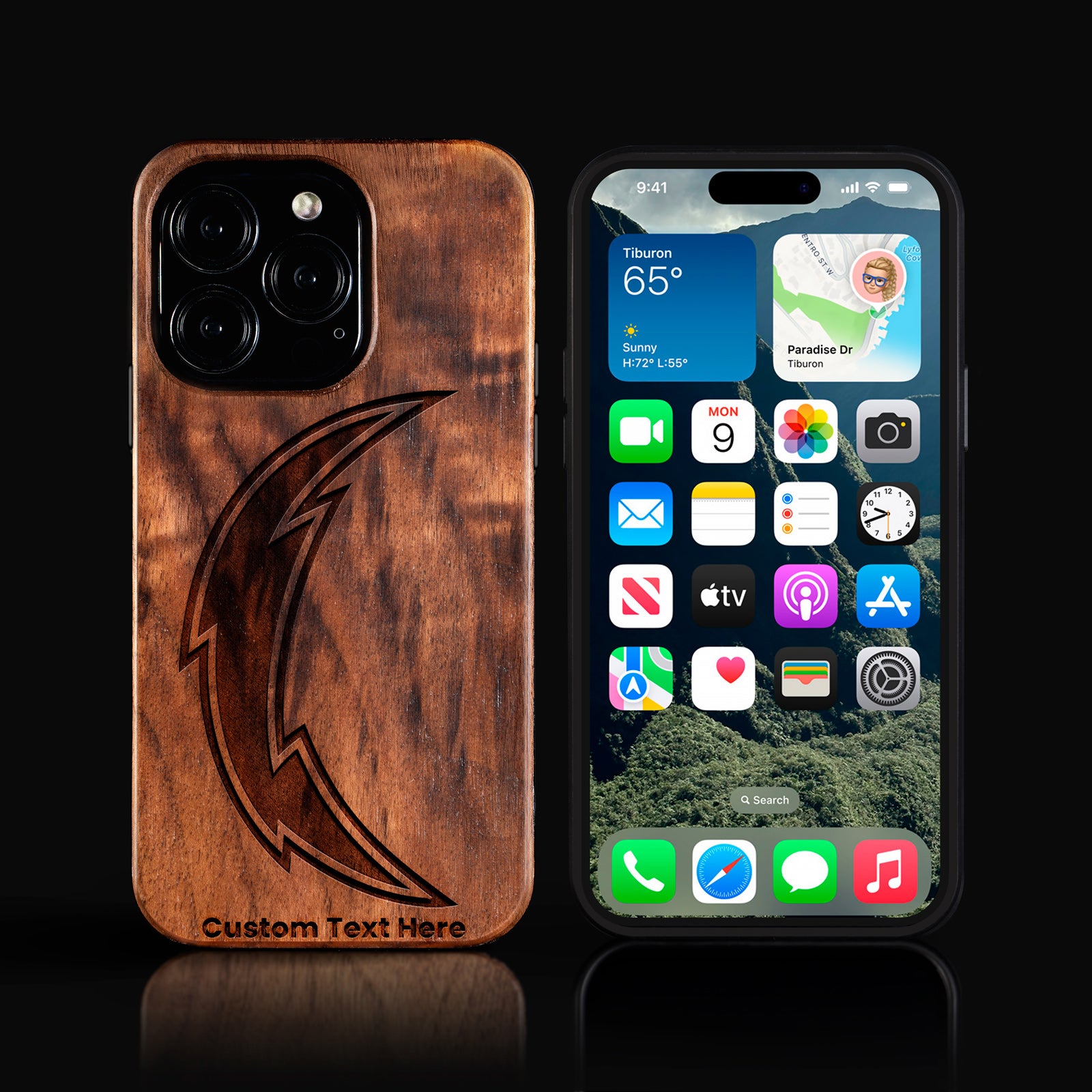 Custom Los Angeles Chargers iPhone 16/16 Pro/16 Pro Max/16 Plus Case - Carved Wood Chargers Cover