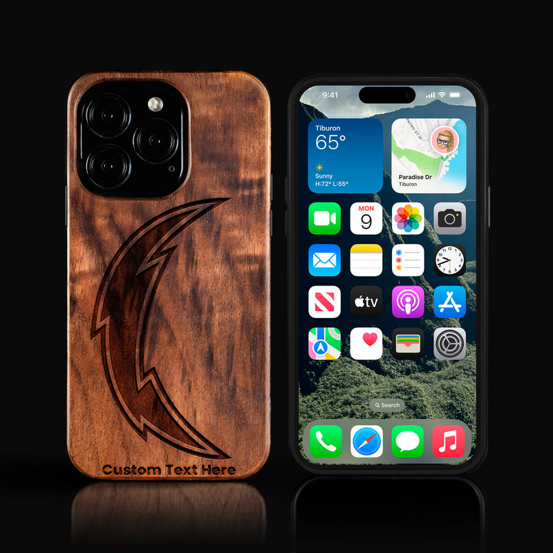 Custom Los Angeles Chargers iPhone 16/16 Pro/16 Pro Max/16 Plus Case - Carved Wood Chargers Cover