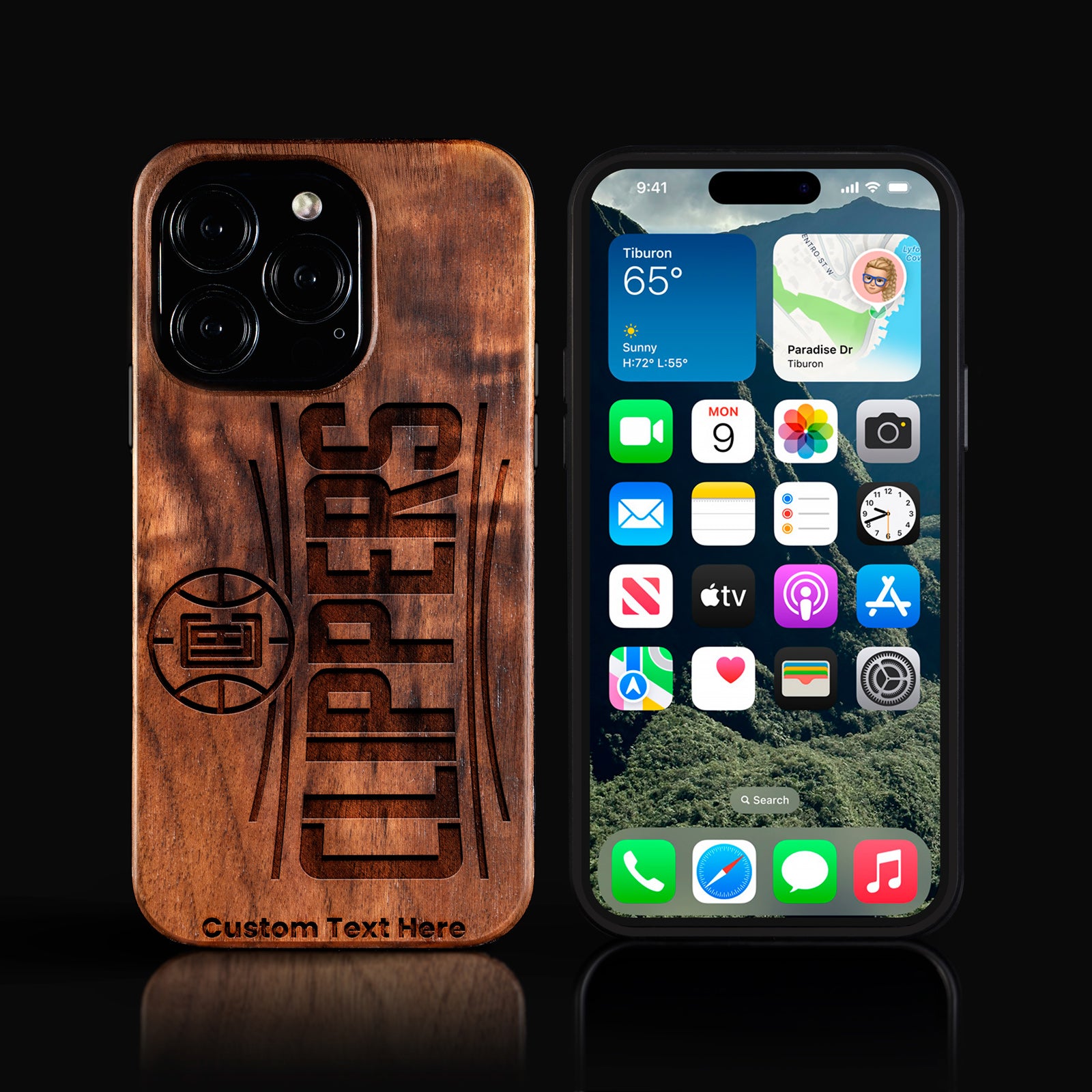 Custom Los Angeles Clippers iPhone 16/16 Pro/16 Pro Max/16 Plus Case - Carved Wood Clippers Cover
