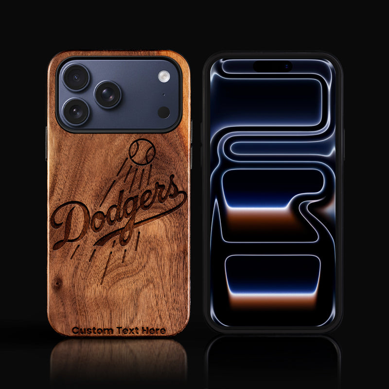 Custom Los Angeles Dodgers iPhone 17/17 Pro/17 Pro Max/17 Air Case - Carved Wood Dodgers Cover