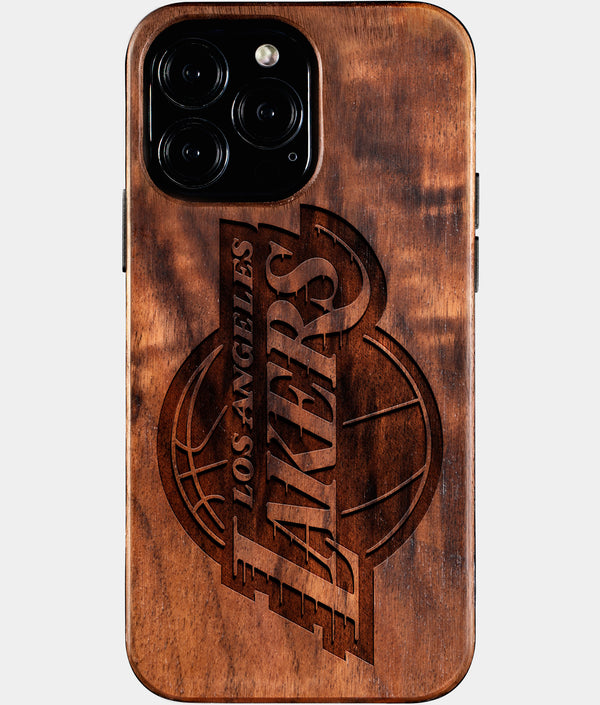 Custom Los Angeles Lakers iPhone 16/16 Pro/16 Pro Max/16 Plus Case - Wood Lakers Cover - Eco-friendly Los Angeles Lakers iPhone 16 Case - Carved Wood Custom Los Angeles Lakers Gift For Him - Monogrammed Personalized iPhone 16 Cover By Engraved In Nature