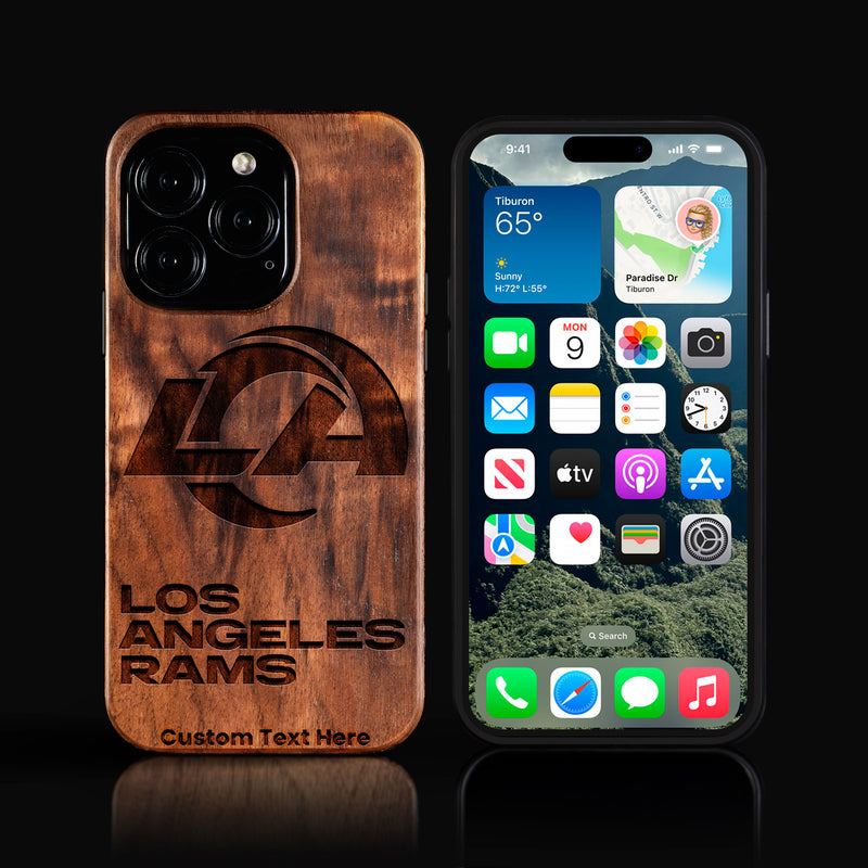 Custom Los Angeles Rams iPhone 16/16 Pro/16 Pro Max/16 Plus Case - Carved Wood Rams Cover