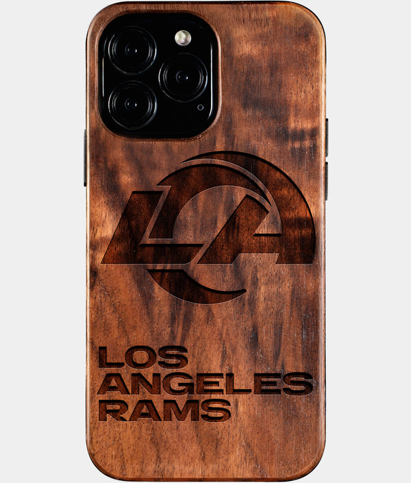 Custom Los Angeles Rams iPhone 16/16 Pro/16 Pro Max/16 Plus Case - Wood Rams Cover - Eco-friendly Los Angeles Rams iPhone 16 Case - Carved Wood Custom Los Angeles Rams Gift For Him - Monogrammed Personalized iPhone 16 Cover By Engraved In Nature