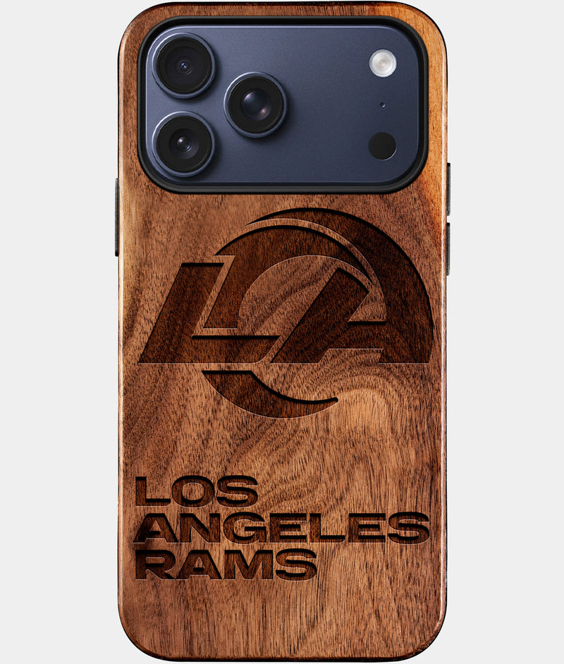 Eco-friendly Los Angeles Rams iPhone 17 Pro Max Case - Carved Wood Custom Los Angeles Rams Gift For Him - Monogrammed Personalized iPhone 17 Pro Max Cover By Engraved In Nature