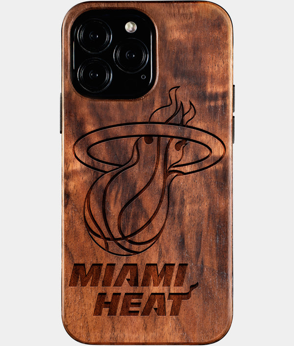 Custom Miami Heat iPhone 16/16 Pro/16 Pro Max/16 Plus Case - Wood Heat Cover - Eco-friendly Miami Heat iPhone 16 Case - Carved Wood Custom Miami Heat Gift For Him - Monogrammed Personalized iPhone 16 Cover By Engraved In Nature