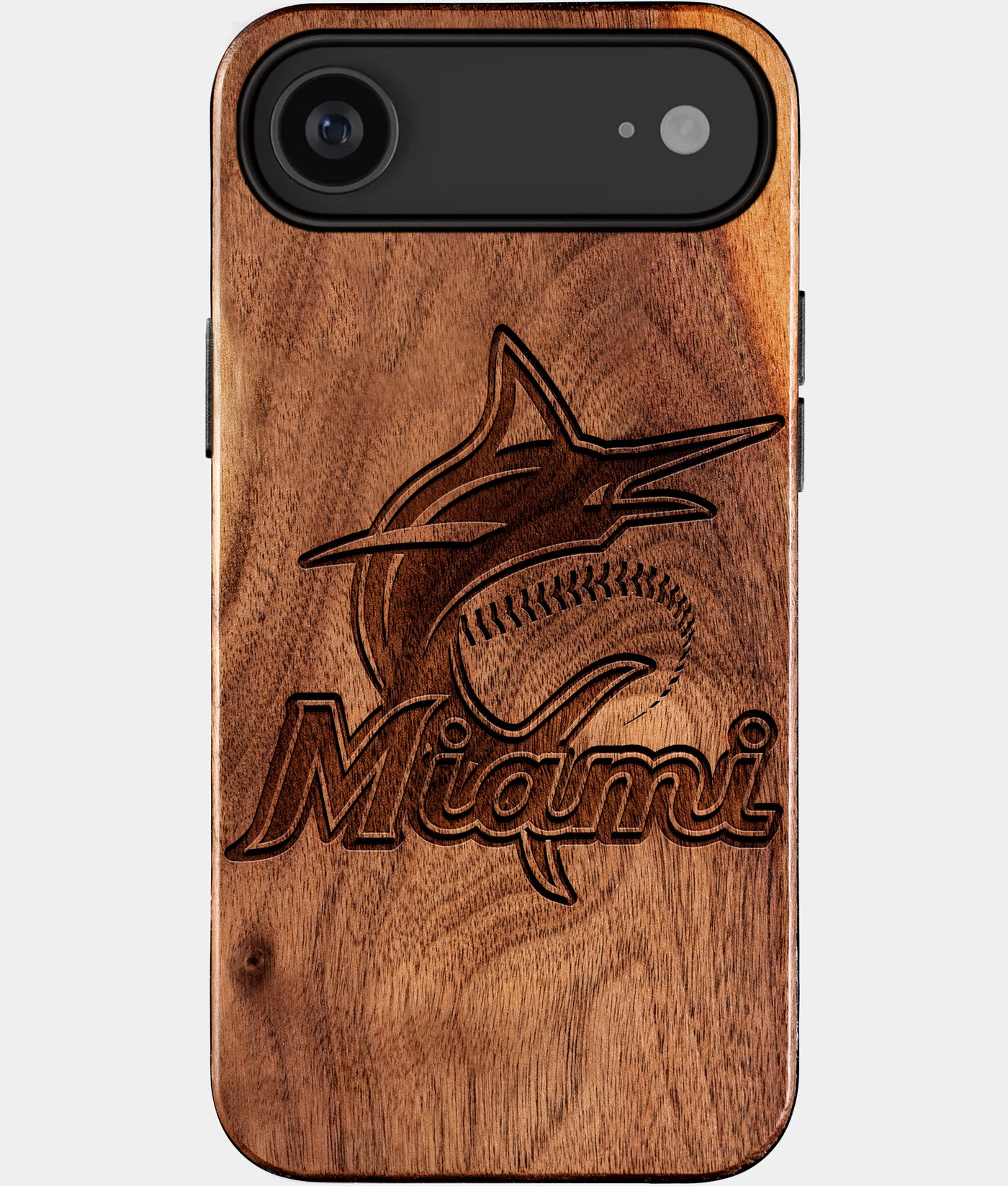 Eco-friendly Miami Marlins iPhone 17 Air Case - Carved Wood Custom Miami Marlins Gift For Him - Monogrammed Personalized iPhone 17 Air Cover By Engraved In Nature