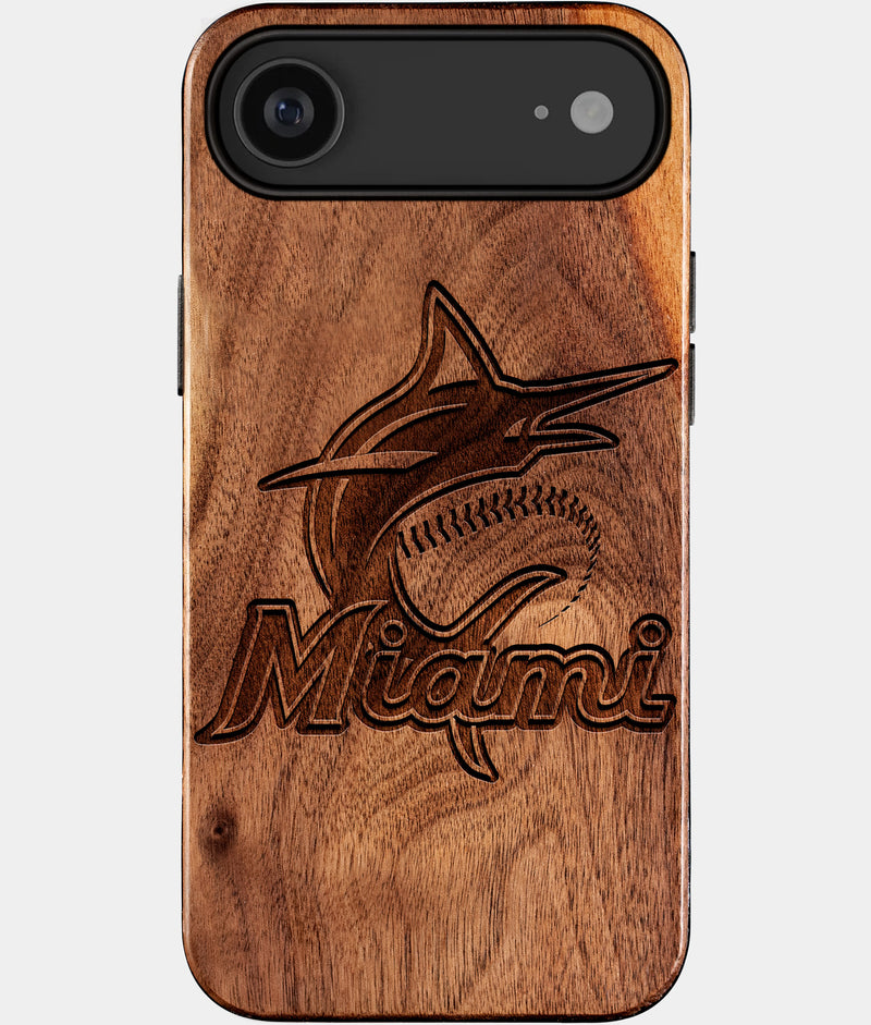 Eco-friendly Miami Marlins iPhone 17 Air Case - Carved Wood Custom Miami Marlins Gift For Him - Monogrammed Personalized iPhone 17 Air Cover By Engraved In Nature