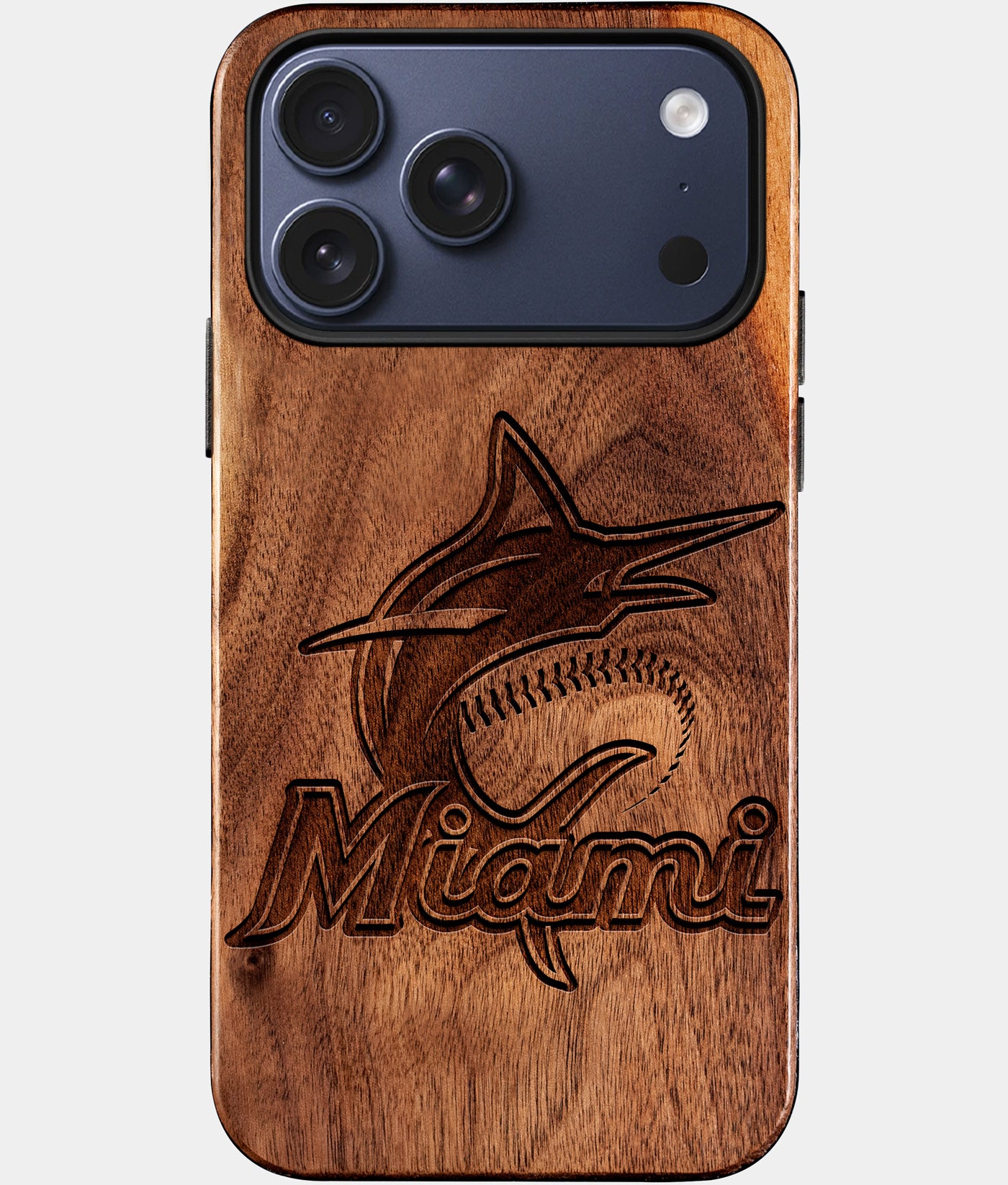 Custom Miami Marlins iPhone 17/17 Pro/17 Pro Max/17 Air Case - Wood Marlins Cover - Eco-friendly Miami Marlins iPhone 17 Case - Carved Wood Custom Miami Marlins Gift For Him - Monogrammed Personalized iPhone 17 Cover By Engraved In Nature