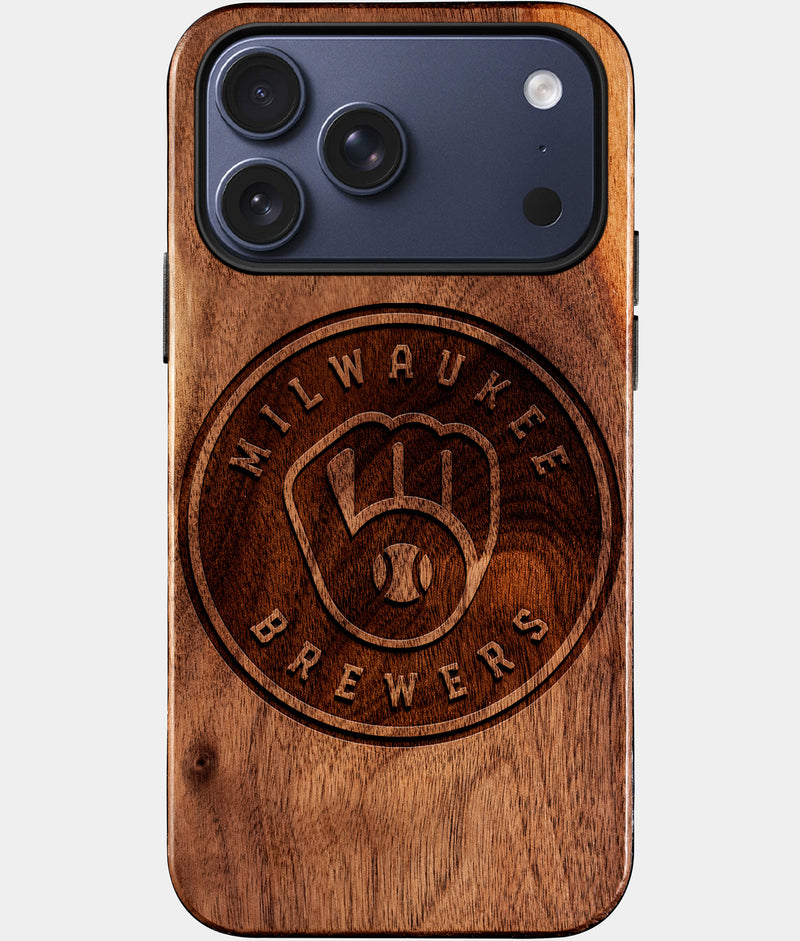 Eco-friendly Milwaukee Brewers iPhone 17 Pro Max Case - Carved Wood Custom Milwaukee Brewers Gift For Him - Monogrammed Personalized iPhone 17 Pro Max Cover By Engraved In Nature