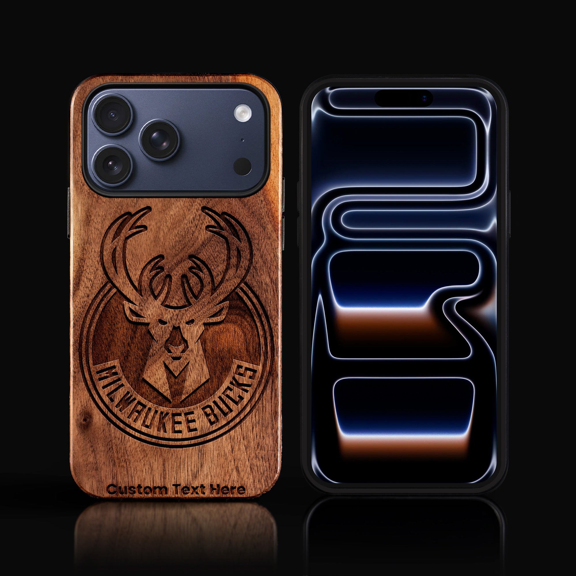 Custom Milwaukee Bucks iPhone 17/17 Pro/17 Pro Max/17 Air Case - Carved Wood Bucks Cover